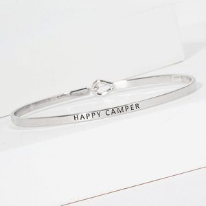 HAPPY CAMPER   Engraved Inspirational Fun Personal Message Bracelets Silver Tone